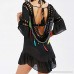 ANJUNIE Women Bikini Cover Up Pure Manual Chiffon Crochet Knit Hollow-Out Beach Dress Black B07LD3KYXY